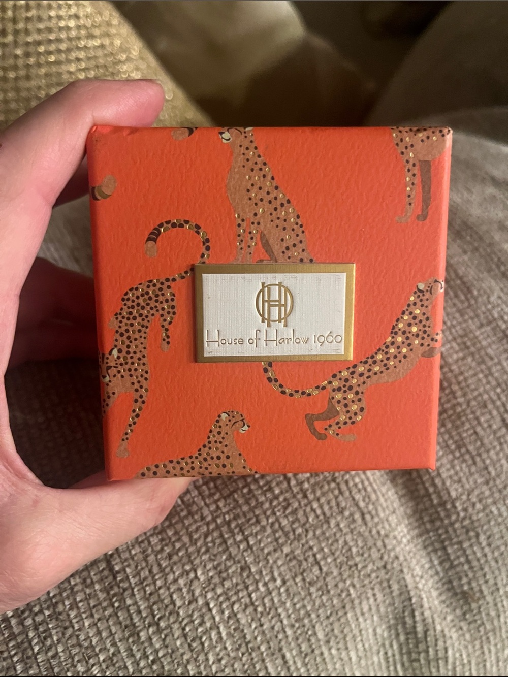 House of Harlow 1960 Orange Gift Box with Gold Leopard Print